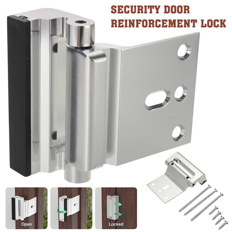 1Pc Aluminum Home Security Defender Lock High Security Door Reinforcement Lock Safety Tool Silver/White Door Reinforcement Locks