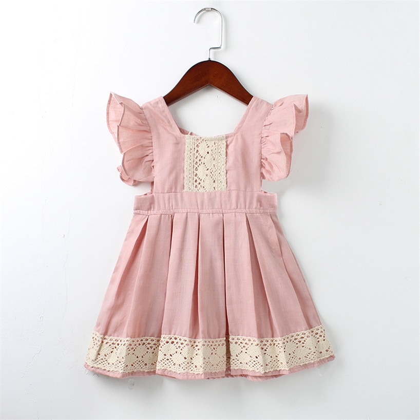 Jenter sommerkjole vintage volanger blonder plisserte kjoler bohem stil strandkjole småbarn babyklær 1-6 år