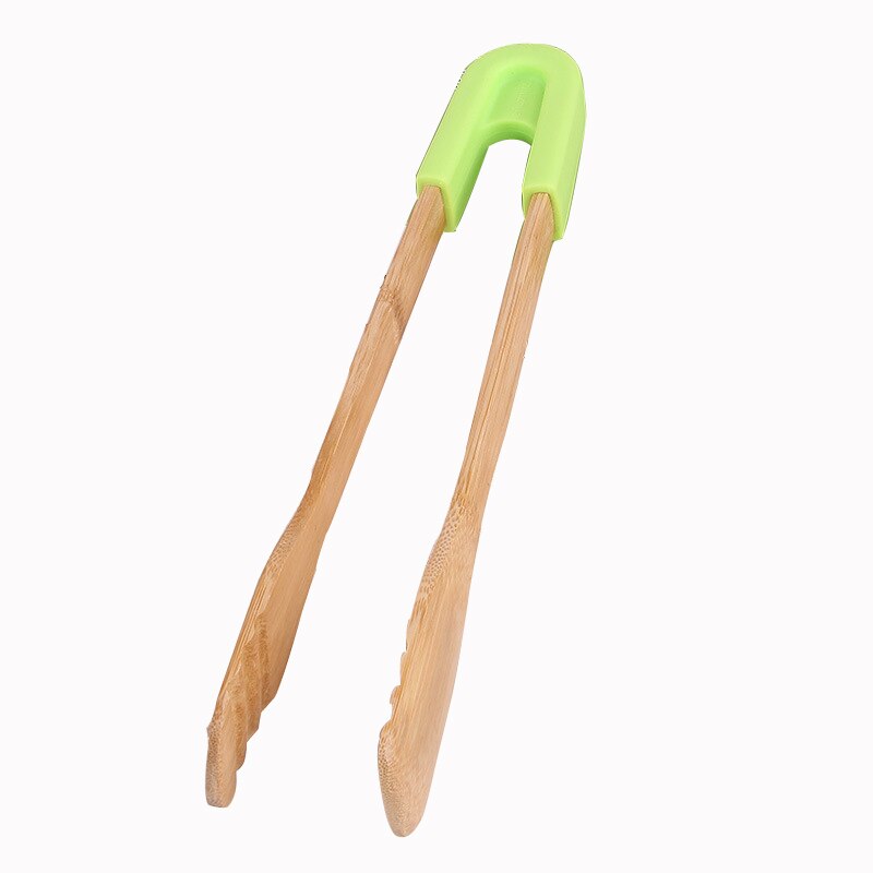 Wooden Salad Cake Snack Clip Bamboo Food Toaster Tongs Silicone Handle Bread BBQ Tongs Kitchen Tools Clamp Cooking Utensils