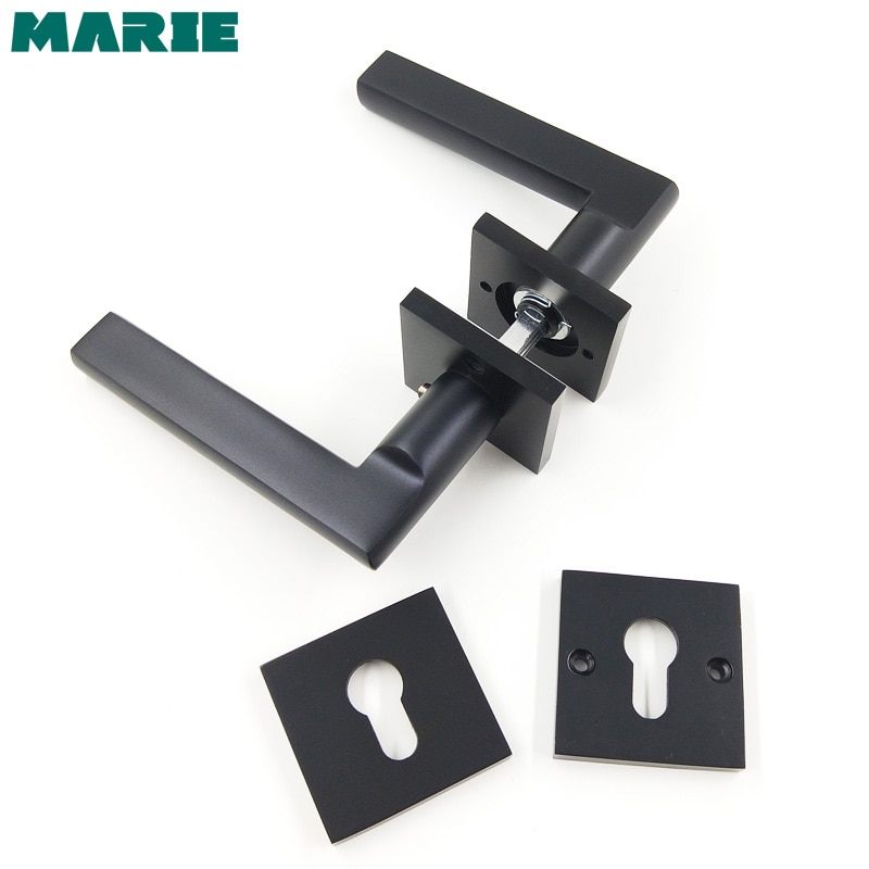 Black aluminum door handle 1 set bedroom interior Continental living room lever door handle lock cylinder With key