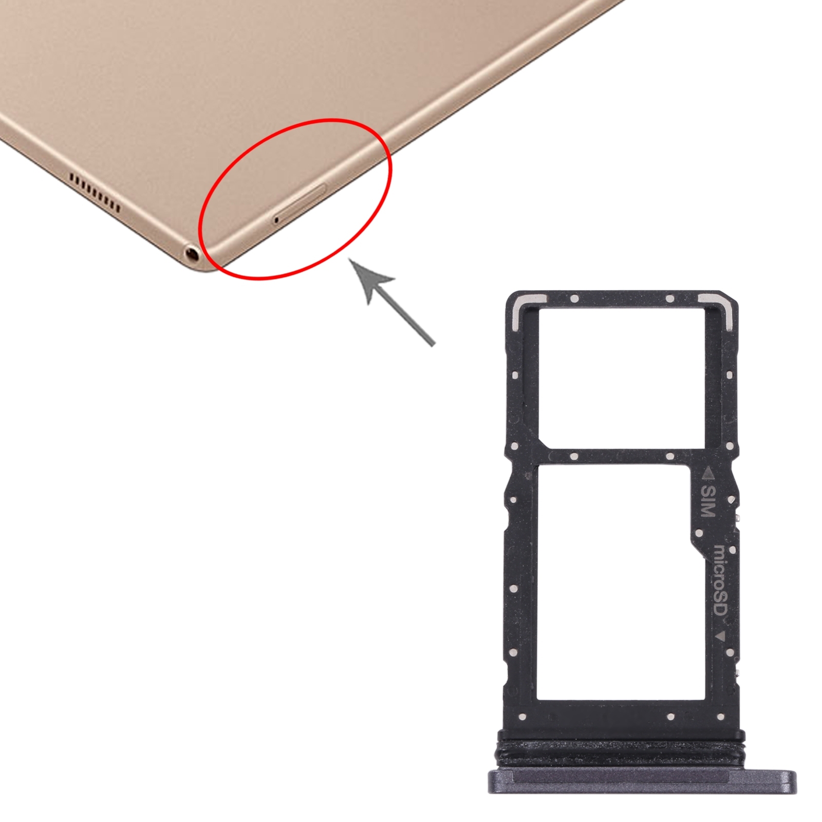 Sim Card Tray + Micro Sd Card Tray Voor Samsung Galaxy Tab A7 10.4 ) SM-T505 (Zwart)