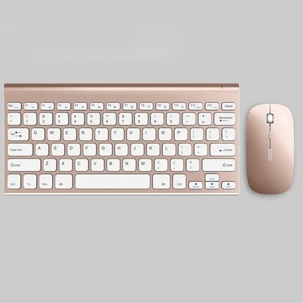 B.O.W HW086 Metal Ultra-Slim Quiet 2.4GHz Portable Wireless Keyboard and Mouse Combo For Desktop, Laptop: Gold