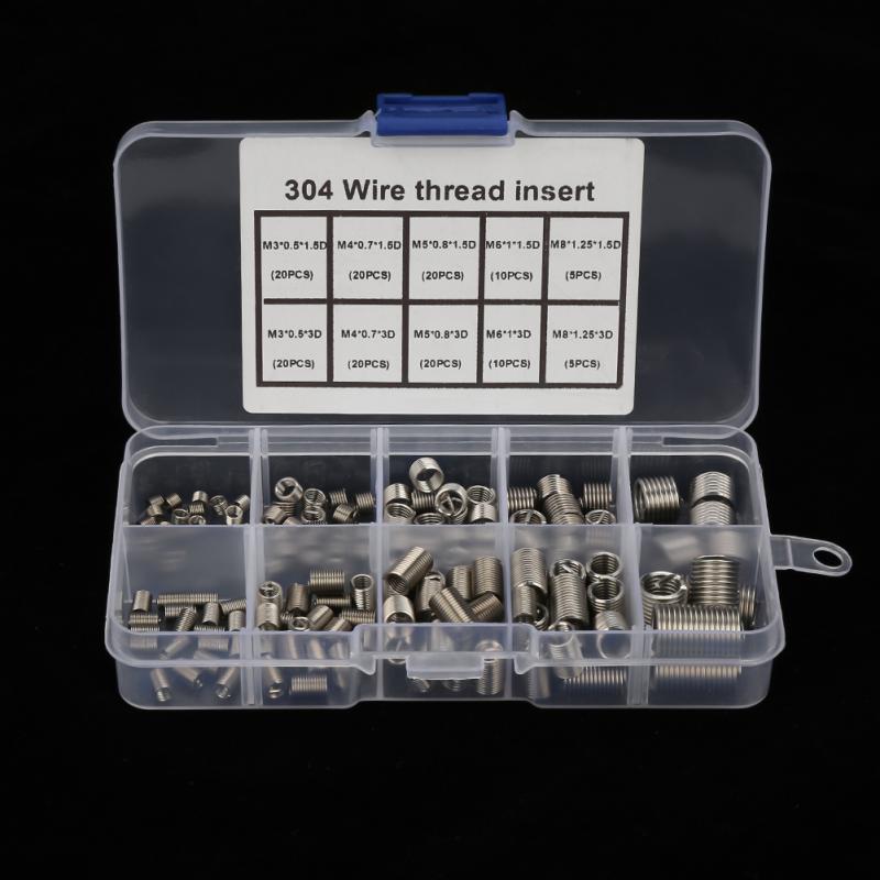 150Pcs/Set M3-M8 Thread Insert Stainless Steel SS304 Coiled Wire Inserts Helical Screw Threaded insert Assortment Kit