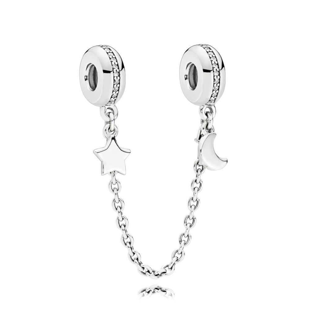 Original 925 sterling silver bead charm star safety chain rose gold suitable for brand female bracelet DIY jewelry