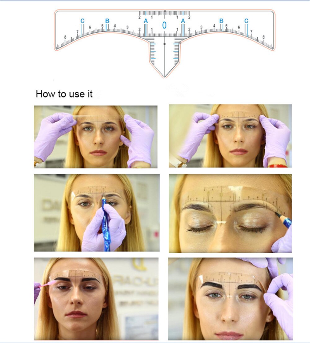 1/10 st engångs semi-permanent ögonbrynslinjal makeup ögonbrynsmått verktyg ögonbrynsguide linjal microblading bromsok stencil