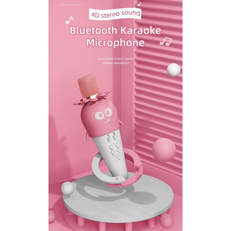 Wireless Bluetooth Microphone Handheld Condenser Mic Speaker with LED Lights Record Function Karaoke Mic for Kids