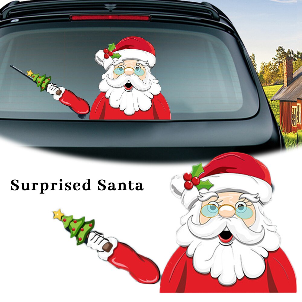 Car Stickers And Decals Rear Window Wiper Stickers Christmas Rear Windshield Stickers For Cars Waterproof Decals Santa Claus ELk: Surprised Santa