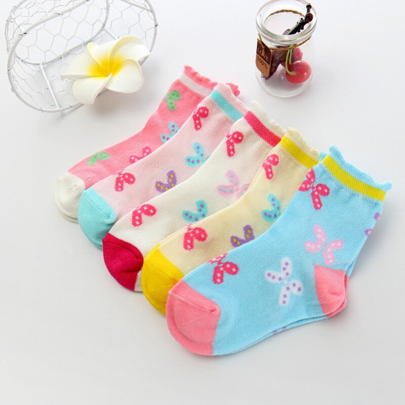 5 pairs/lot Spring Autumn Girls Socks Cotton Butterfly Candy Color Socks For Girls 3- 12 Year Children Socks