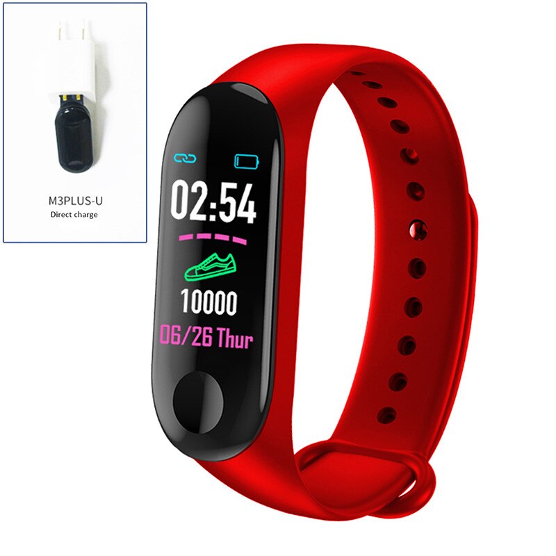 Smart Band Watch Bracelet Wristband Fitness Tracker Blood Pressure Heart Rate: USB Charge Red