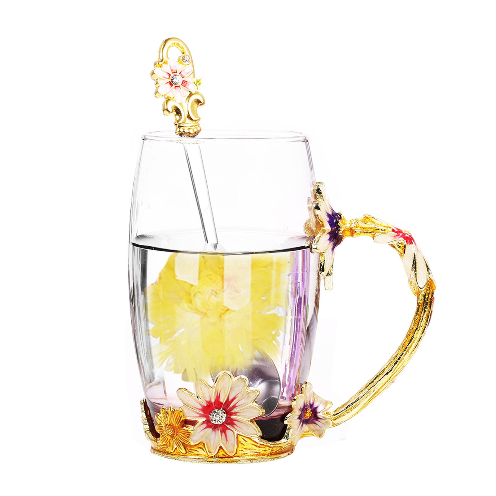 Enamel Technology Enamel Chrysanthemum Glass Color Tan Thickened Glass Coffee Cup Yogurt Cup Perfect Drinking Tool: Coffee 350ml