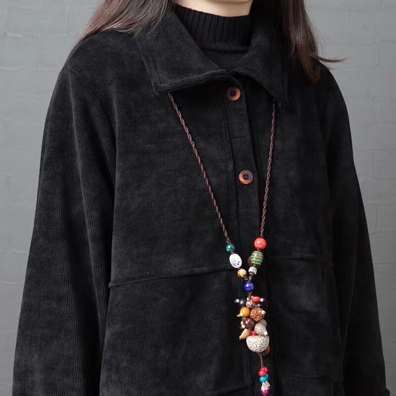 2022 Spring Autumn Corduroy Long Trench Coats Women Clothing Vintage Korean Loose Large Size Long Sleeve Overcoats XA1131