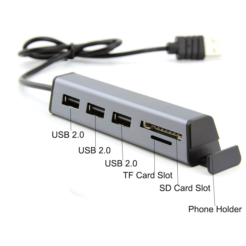 5 puertos Hub USB 2,0 con interfaz Micro titular de teléfono adaptador/divisor USB para computadora Flash lector de tarjeta