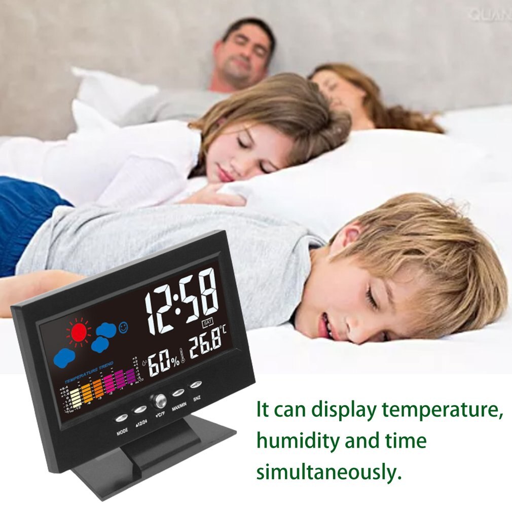 Led Digitale Mini Wekker Snooze Tafel Klok Wakker Mute Elektronische Desktop Klokken Temperatuur Vochtigheid Monitor