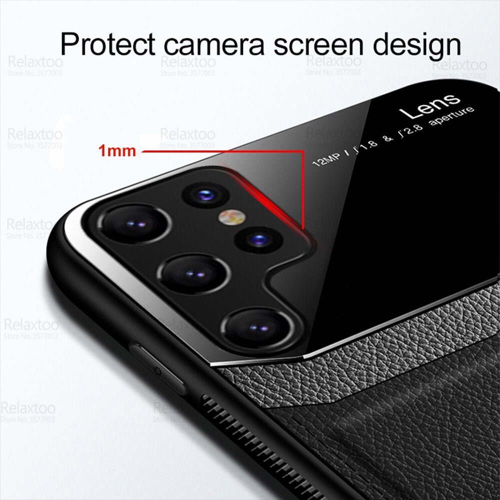 For Samsung Galaxy S22 Ultra Case Leather Plexiglass Protection Cover For Samsung22 Plus S 22 5G Silicone Frame Bumper Fundas