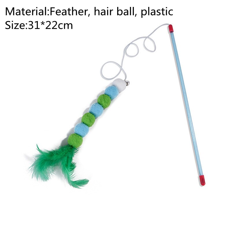 L40 cute cat toys 1pc cat feather toys, kitten interactive teaser bell feather stretch fishing rod play wand pets replacement head: A2