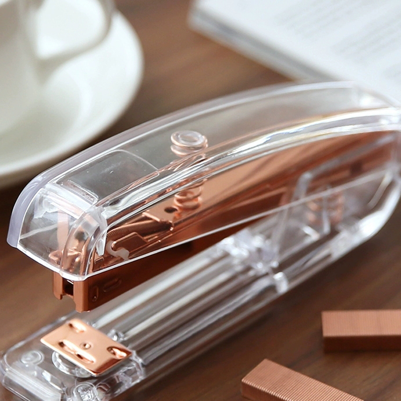 Rose Gold Metal Manual Stapler Transparent Acrylic Stapler NO.10 Durable Gold Color Stapler 4000pcs Staples