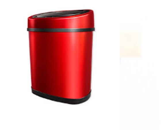 Sensor dustbin 12L Stainless Steel electrical Kitchen Trash Bin No leakage odor Intelligent dustbin double barrel: Red