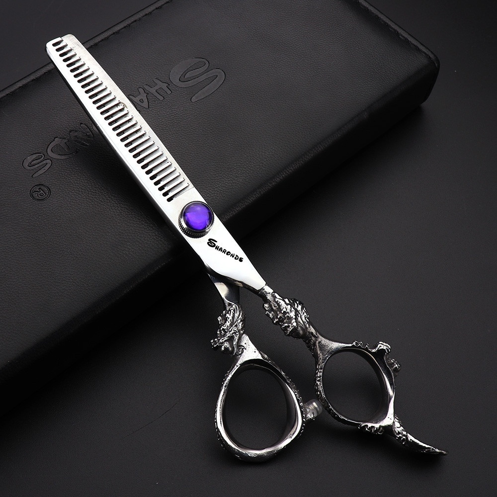Silver dragon barbershop hairdressing scissors hair sapphire steel cutting thinning shear kit tesoura