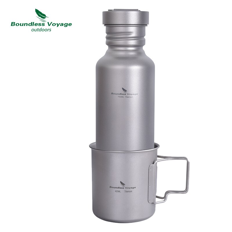 Boundless Voyage 750ml Titanium Sports Bottle with Hanging Lid 420ml Tea Cup Outdoor Camping Cycling Wide-mouth Water Bottle Mug