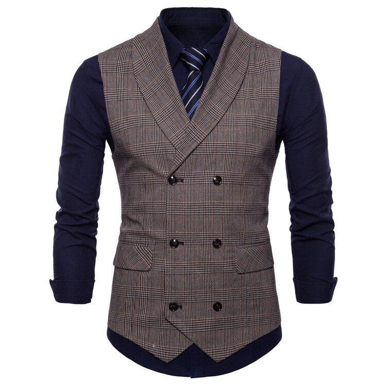 Lovzon merkki puku liivi miesten takki hihaton beige harmaa ruskea vintage tweed liivi kevät syksy plus koko liivi: Kahvia / Xl