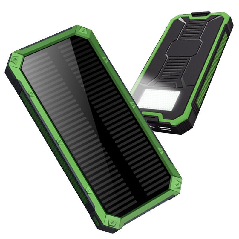 Solar Power Bank 20000mAh For iPhone 11 Xiaomi Powerbank with Camping Lamp Mobile Phone Charger Dual USB Ports External Battery: Green