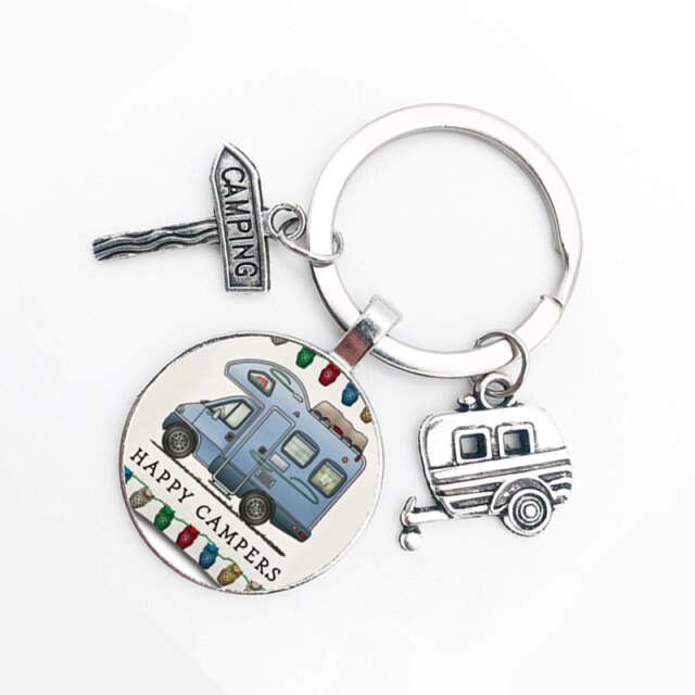 Cute Camper Wagon Keychain, I Love Camping Keychain, Trailer Signpost Keychain, Vacation Travel Memorial: 18