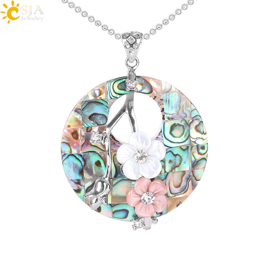 CSJA Madre di Perla Borsette Ciondolo Grande Rotonda Hollow Fiori di Perline di Pietra Naturale Borsette s Pendenti e Ciondoli per FAI DA TE Collana Delle Donne gioielli F033: Colorful Necklace