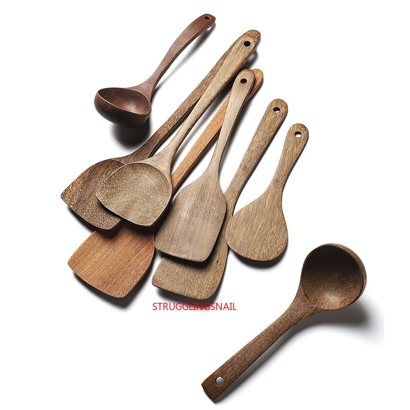 Cuchara de madera Natural para sopa, tenedor grande, cuchara para servir ensalada, conjunto de tenedor de mango largo, vajilla de madera, utensilios de cocina