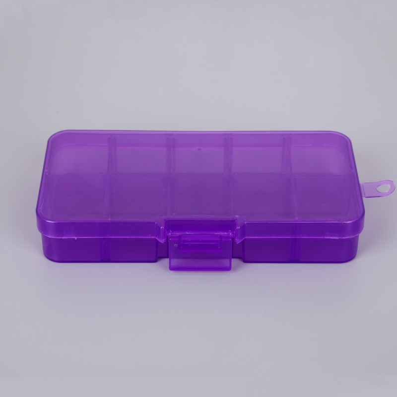 Caja de almacenamiento de plástico transparente ajustable, 10 rejillas de colores para herramientas de costura de componentes pequeños, caja organizadora de botones de cuentas: Purple