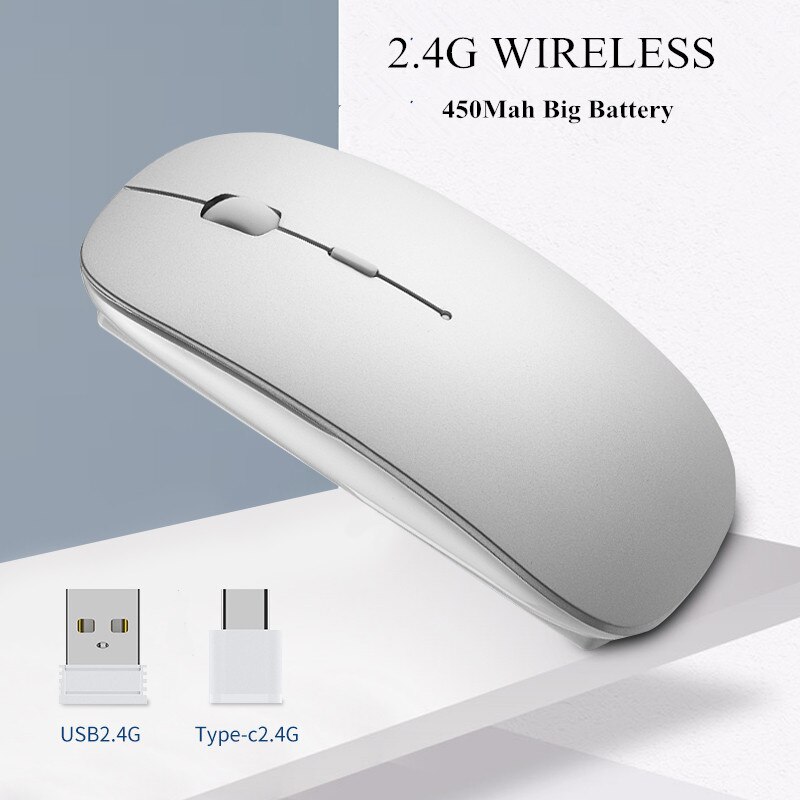 Drahtlose Maus Stille PC Maus Wiederaufladbare Maus 2,4G USB Band-C Optische Mäbenutzen Für Laptop PC Tabelt Clever telefon: Silber-