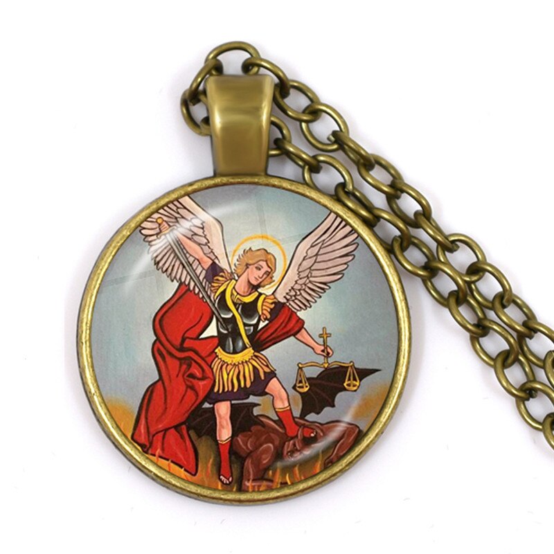 1pcs 25mm Glass Cabochon Necklace Archangel St.Michael Protect Me Saint Shield Protection Charm Russian Orhodox Pendant Jewelry: 15