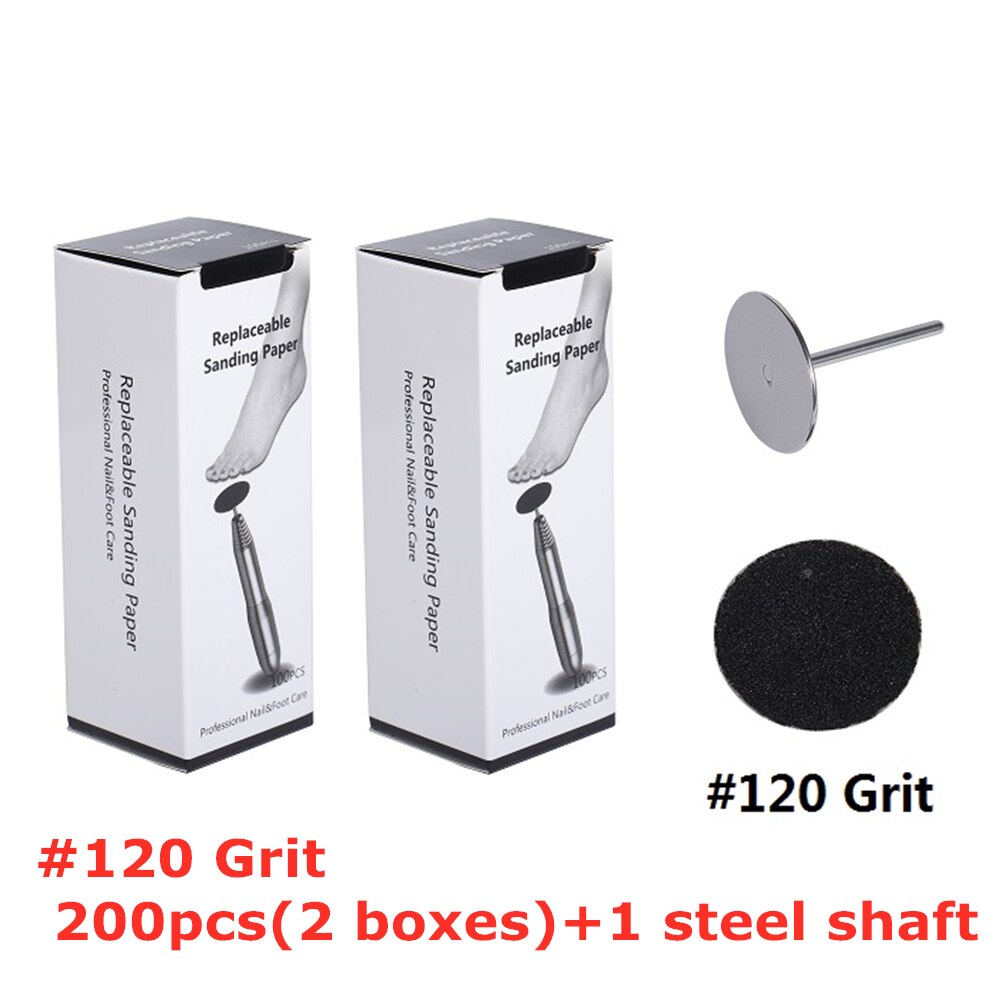 Set de lija reemplazable de 200 Uds., disco de cutícula, callos, herramienta de eliminación de callo, Lima de pie eléctrica, callo duro, elimina piel muerta, herramienta de pedicura: G120x200pcs1 shaft