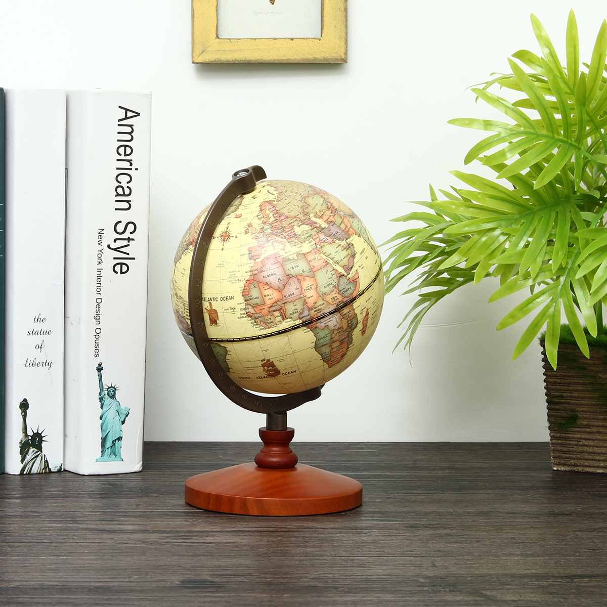 Aarde Globe 5.5 "Vintage Houten Ornamenten Wereldbol Constellation Kaart