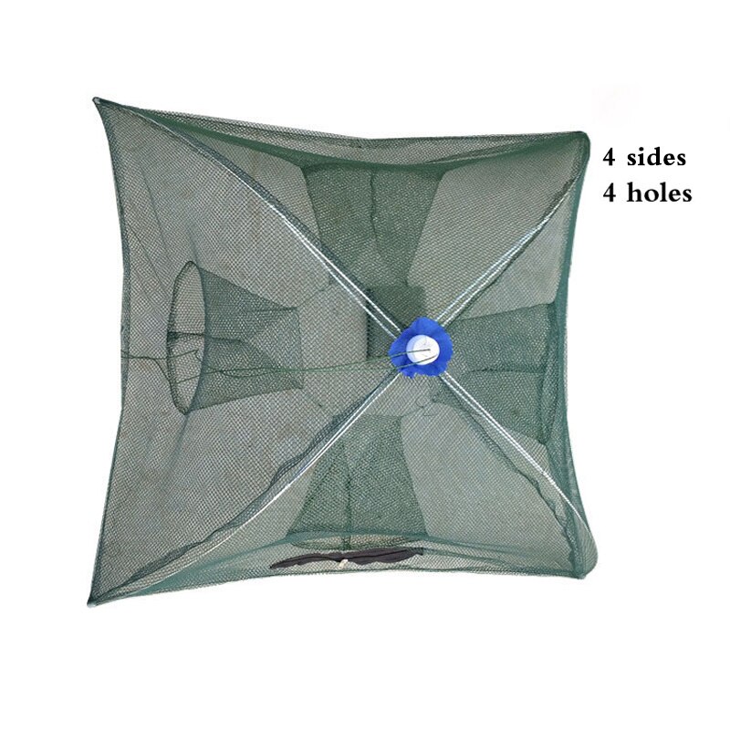 Red de pesca plegable, trampa de red de aterrizaje, jaula de inmersión fundida para pescado, camarón, pececillo, cangrejo: 4 side 4 hole