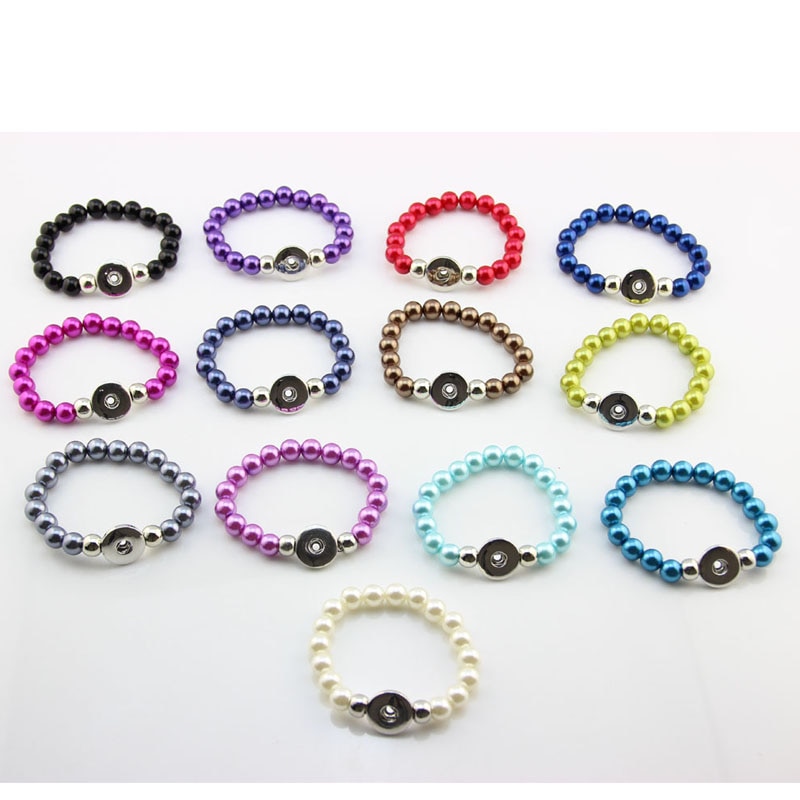 12 Stks/partij Mix Kleuren Vrouwen 19Cm Diy Snap Armband Mooie Handgemaakte 10Mm Parel Kralen Armband Fit 18Mm knop Sieraden Voor Vrouwen Meisje