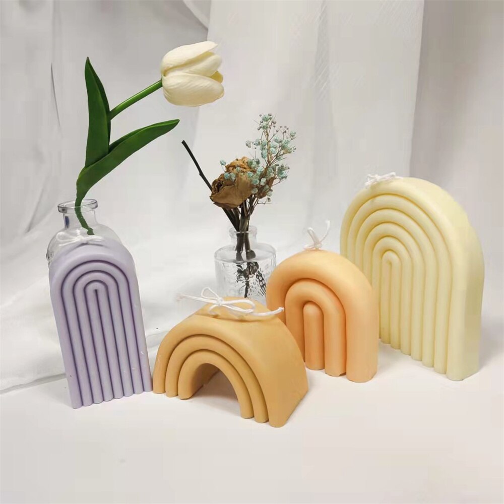 Geometric Rainbow Candle Mold Striped U-Shaped Silicone Mold Simple Lines Plaster Epoxy Mould Abstract Architectural Resin Tool