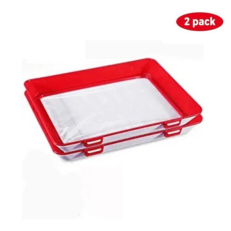 2PCS Food Preservation Tray Vacuum Fresh Food Plate Portable Refrigerator Food Storage Hotel Kitchen Preservation Box Container: Square Red-white