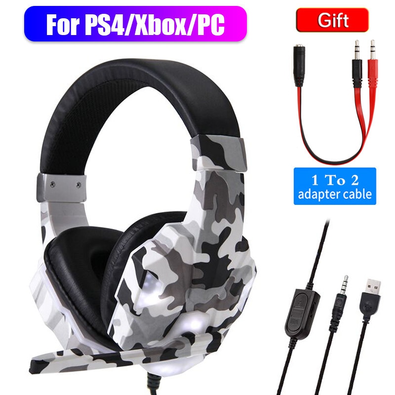 High-Grade Led Light Gamer Wired Headset For PS4 Switch Computer PC Bass Stereo Headphones With Mic Voice Control Men: Grey LED PS4