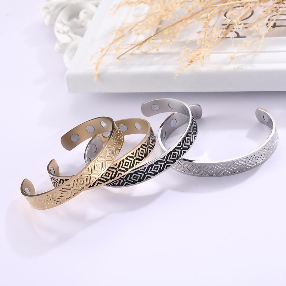 Skyrim-brazaletes nórdicos de runas para hombre y mujer, brazaletes vikingos de acero inoxidable, simples, ajustables, dorados, negros, magnéticos para la salud
