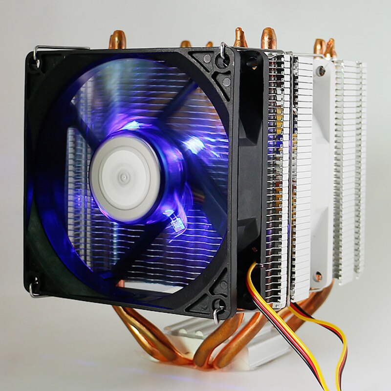 Radiateur tour Trois Ventilateurs 9CM Silencieux LED Lumineux Ventilateur De Refroidissement D'ordinateur Double Tour Trois Ventilateurs Caloduc CPU Radiateur