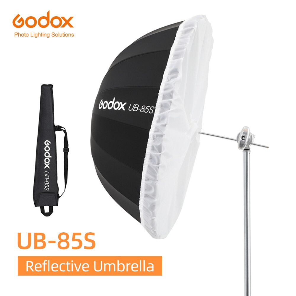 Godox UB-85S 33.5 Inch 85Cm Parabolische Zwart Reflecterende Paraplu Studio Licht Paraplu Met Zwart Zilver Diffuser Cover Doek: Kit 2