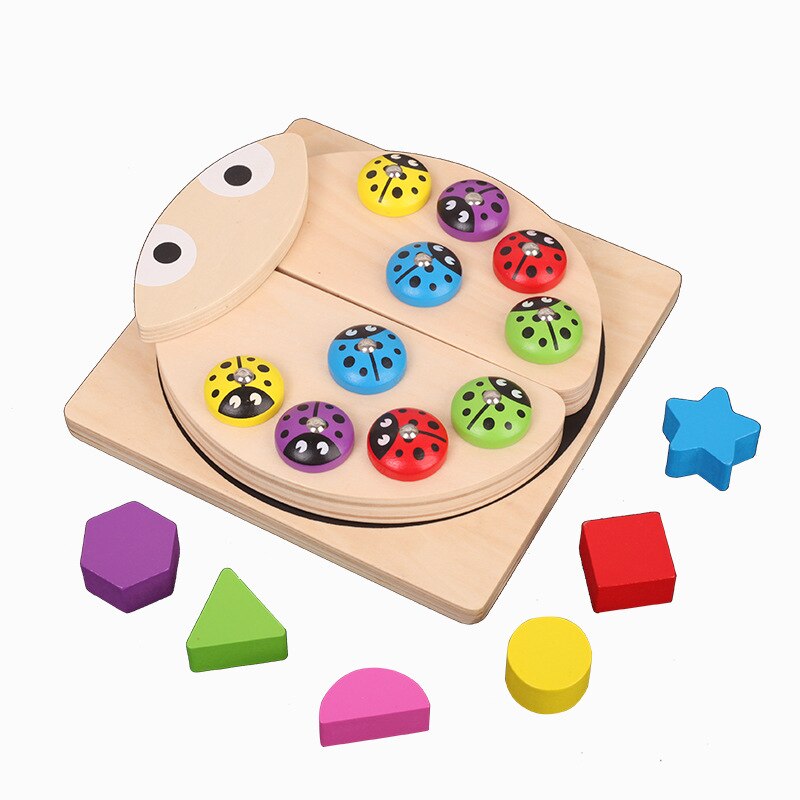 Di legno di Puzzle Del Giocattolo Gioco Coccinella multicolore Forma geometrica di Apprendimento e di Istruzione Da Tavolo Gioco di pesca Per Bambini Giocattoli