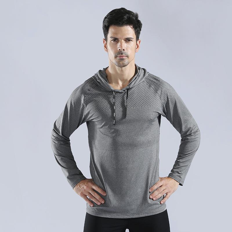 Raskt tørr treningsstudio fitness klær menns lange ermer løpejakke frakk sweatshirt hette topper utendørs trening sportsklær: Lx 10857 lys grå / Xxl