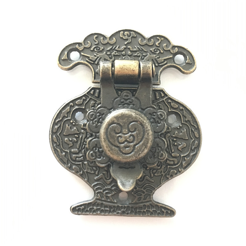 Houten Sieradendoos Vaas Gesp Metalen Doos Kluwen Klink Decoratieve Hasp Antieke Bronzen Patroon Gesneden, 40mm x 51mm