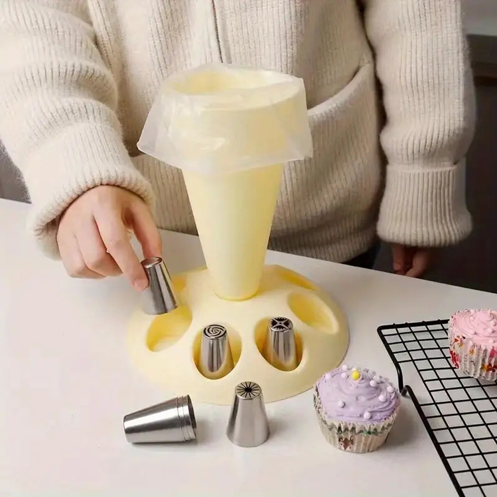 Bolsa para tuberías, boquillas, estante de almacenamiento con 8 ranuras, bolsa de repostería de gran capacidad, soporte de montaje, organizador, accesorios para hornear