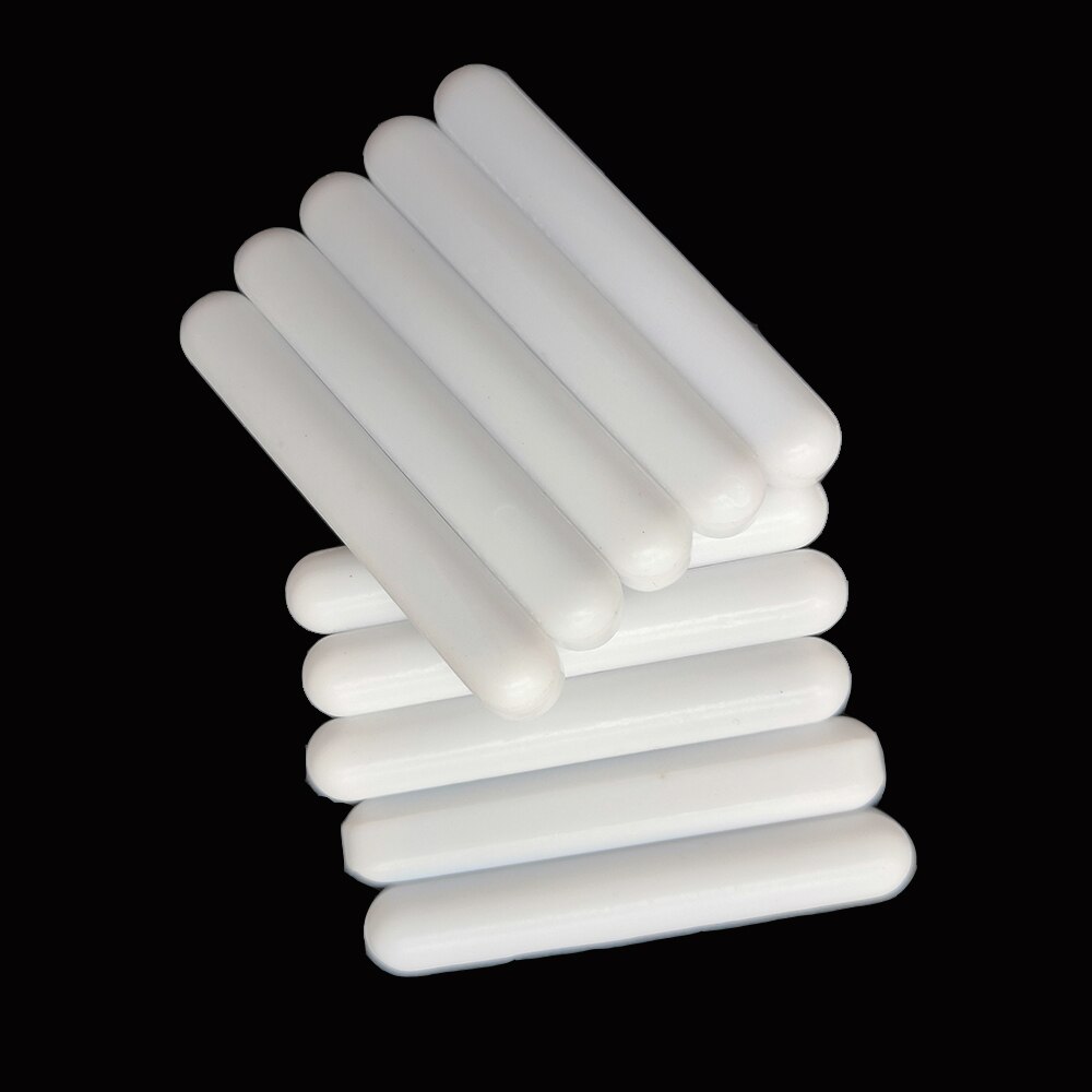 C8 x 50mm ptfe magnetisk omrörare omrörarstavar utan pivotring vanliga omrörande vita spinnstänger, förpackning  of 10 st