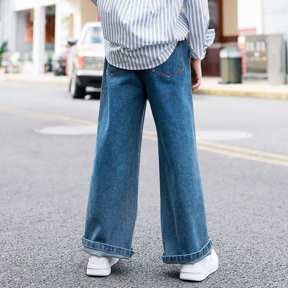 Pantalones vaqueros jóvenes para niñas, pantalones gruesos holgados de pierna ancha para niños, ropa vaquera azul, 8, 10 Y 12 años, Otoño e Invierno