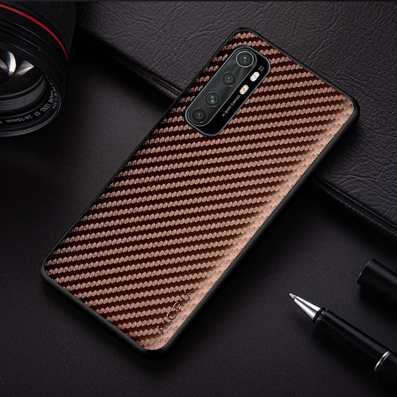 Funda de teléfono con textura de fibra de carbono para Xiaomi Mi Note 10 Pro, carcasa trasera suave de de para Xiaomi Mi Note 10 Lite: for Mi Note 10 Pro / Coffee