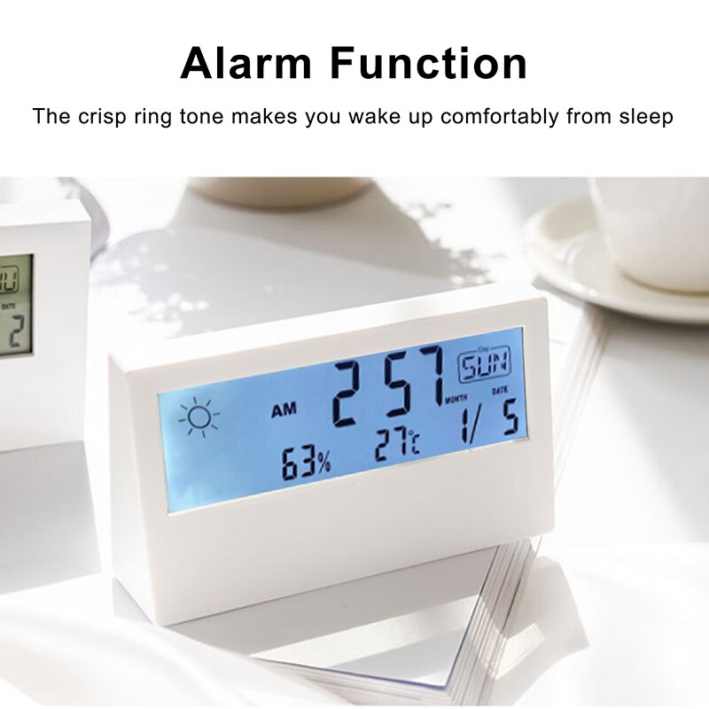 Fandson Lcd Digital Desk Wekker Met Kalender En Temperatuur Vochtigheid Weersomstandigheden Moderne Tafel Klok