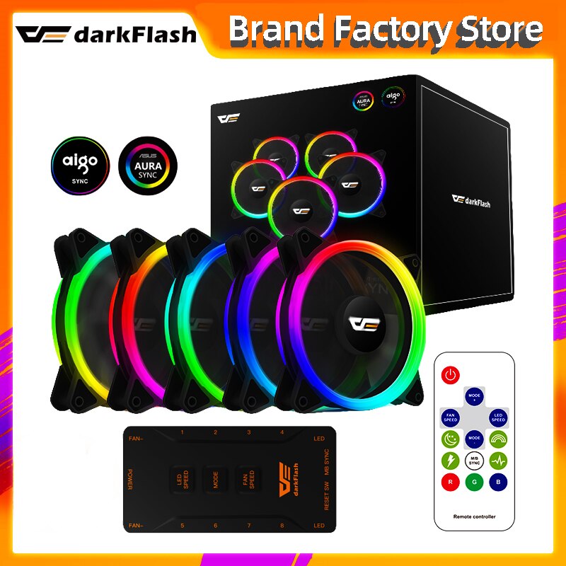 Darkflash – boîtier d&#39;ordinateur DR12 pro aura sync, refroidisseur, ventilateur ARGB, télécommande IR 120mm, barre lumineuse LED RGB